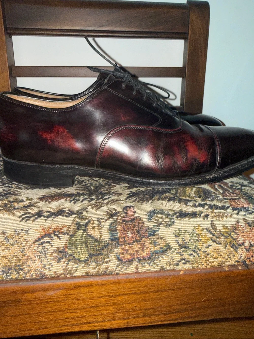 Johnston & Murphy Mens 9.5 Burgundy Oxblood Leather Cap Toe Oxford Dress Shoes